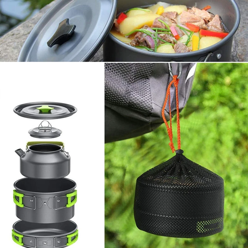 Camping Cookware Kit Outdoor Aluminum Cooking Set Water Kettle Pan Pot Hiking - £39.05 GBP+