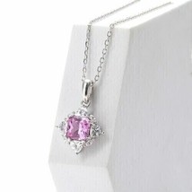 3.00Ct Asscher Cut CZ Pink Sapphire Beautiful Pendant 14K White Gold Plated - £87.99 GBP