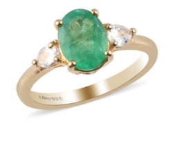 Natural Emerald Wedding Ring, 14K Rose Gold Plated Nature Inspired Jewelry - £110.64 GBP