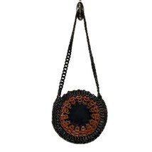 Vintage leather circle Round genuine leather woven shoulder bag bohemian purse - £54.79 GBP