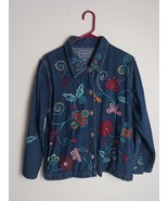 Tantrums Vintage Denim Floral Embroidery Blue Jean Jacket Women’s L - $514.90 MXN