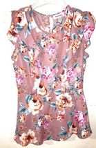 monteau top soft mauve pink Floral  medium Flutter Sleeve Fitted peplum Waist - £10.78 GBP