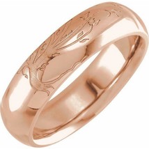 Authenticity Guarantee 
14k Rose Gold Engraved Family Tree 6 mm Men&#39;s Ring - £1,168.69 GBP+