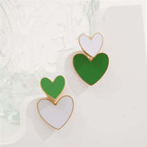 Green &amp; White Enamel 18K Gold-Plated Heart Ear Jackets - £10.17 GBP