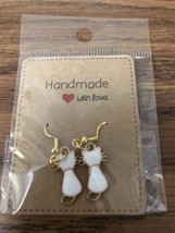 White Cat Kitty Kitten Fashionable Earrings Gold Hypoallergenic Hook Earring - $14.95