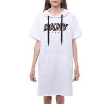 DKNY Womens M White Sport Logo Short Sleeve Hooded Cropped Sneaker Dress NWT - £21.79 GBP