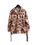 Rachel Zoe Jacket Womens L Red Floral Linen Button Down Tie Waist Lightw... - $49.50