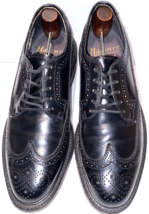 Vintage Pebbled Wingtip Shoes Hanover Mens 7 D/B Black Goodyear Heel USA Brogue - £74.99 GBP