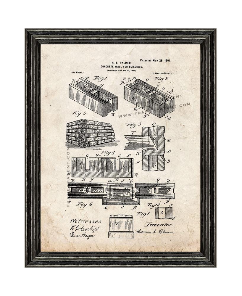 Primary image for Concrete Wall for Buildings Patent Print Old Look with Black Wood Frame
