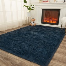 Amtovo Shag Area Rugs For Bedroom, Navy Blue Fluffy Rug Plush Living Room Carpet - £77.89 GBP