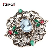 Fashion Women Brooch Antique Gold Crystal Flower Hollow Lady Queen Cameo Brooch  - £7.07 GBP