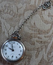 Vintage Westclox Bull&#39;s Eye pocket watch not working. 2 inch round with chain - £23.52 GBP