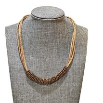 Seed Bead Three Strand Necklace Brown Bronze BOHO 15 Inch Adjustable Extender - £6.06 GBP