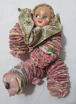 Vintage Clown Yo-Yo Pink Quilt Fabric Rag Doll W/ Plastic Clown/Baby Face Bells - £23.65 GBP