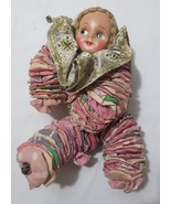 Vintage Clown Yo-Yo Pink Quilt Fabric Rag Doll W/ Plastic Clown/Baby Fac... - $30.00