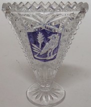 Toothpick Holder Fan Shape Clear Pattern Glass Bird on Branch Vintage - $13.86