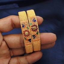 MEENAKARI flower handmade 22k gold bangle bracelet pair, Indian gold ban... - £5,377.55 GBP