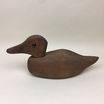 Folk Art Solid Wood Carved Duck Decoy 14”L 6.5”H Unpainted Missing 1 Eye - $49.49