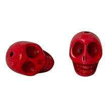 10 Red Dia De Los Muertos Magnesite Gemstone 19x13mm Carved Skull Loose Beads - £4.00 GBP