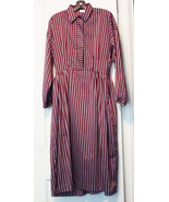 Serbin by Marianne Shirt Dress Luminous Red Silver Stripes Medium Vintag... - £22.28 GBP