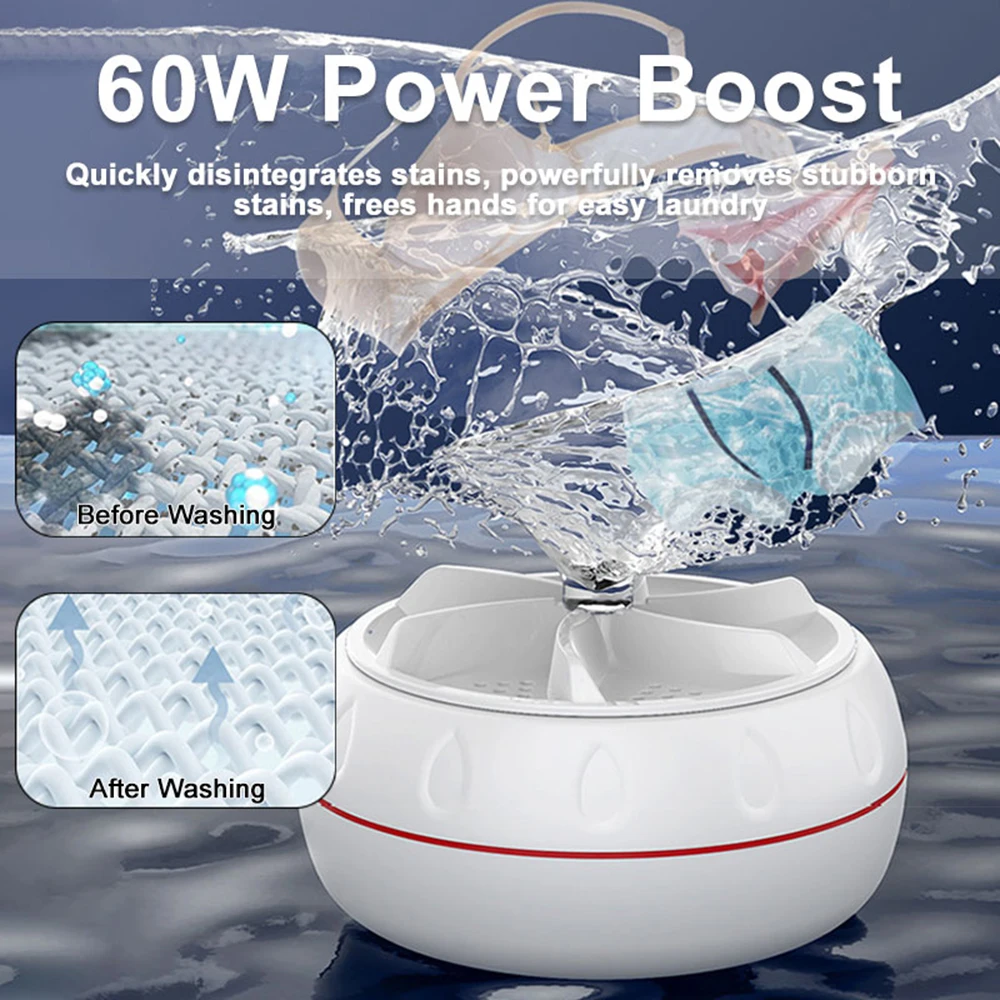 60W Portable Turbo Washing Machine Hight Power Mini Ultrasonic Washer fo... - $13.86