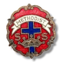 Methodist Sunday School Pin Little&#39;s System Cross and Crown Enamel - $18.99