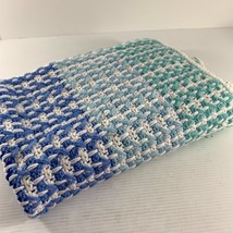 Handmade Shades of Blue White Baby Blanket Crib Throw Afghan 40&quot; X 47&quot; - £18.01 GBP