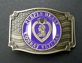 Purple Heart Combat Veteran Award Medal Metal Enamel Belt Buckle 3.15 Inches - £12.06 GBP