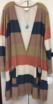 NWT LuLaRoe 2XL Brown Blue Rust Taupe Wide Stripes Caroline Cardigan Swe... - £35.02 GBP