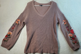 American Eagle Outfitters Sweater Womens Medium Brown Knit Embroidered V Neck - £13.37 GBP