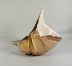 Venetian Sommerso Art Glass Shell Sculpture Mid Century Pink &amp; White Gold Fleck - £85.01 GBP