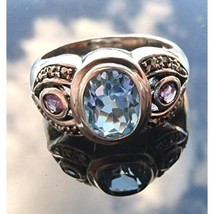 Vintage 925 Sterling Silver Blue Topaz, Amethyst And Marcasite Ring Size 6 At - $57.02