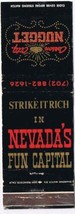 Nevada Matchbook Cover Carson City Nugget Casino - £1.08 GBP