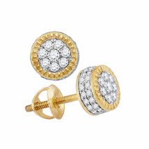 10kt Yellow Gold Mens Round Diamond Fluted Flower Cluster Stud Earrings 3/8 Cttw - £341.26 GBP