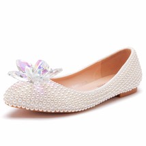 Wedding Shoes Female White Beige Pearl Rhinestone Stiletto Pointed Fashion Brida - £85.42 GBP