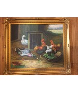 25x29” Acrylic painting handpainted on board &quot;Roosters and Ducks” Wood F... - $148.48