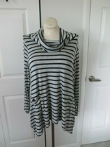 GIBSON &amp; LATIMER Navy &amp; Grey Striped Trapeze Top Cowl Neck Sz LG NWTs - £31.46 GBP