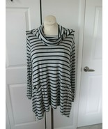 GIBSON &amp; LATIMER Navy &amp; Grey Striped Trapeze Top Cowl Neck Sz LG NWTs - £31.48 GBP