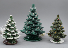 Lot Of 3 Original Vintage 2 Piece Small Mini Ceramic Christmas Trees 7.5&quot; - 10&quot; - £119.38 GBP