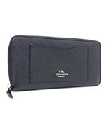 COACH F54007 cross grain leather accordion Zip Around Wallet Midnight bl... - $109.34 CAD