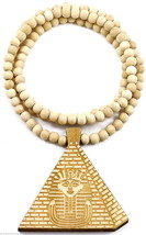 Pharaoh Pyramid New Good Wood Style Pendant With 36" Beaded Necklace King Tut  - $14.99