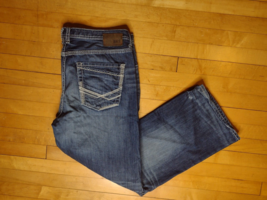 BKE Tyler Jeans Men’s 42R Blue Dark Wash Denim Straight Leg Embroidered - £25.57 GBP