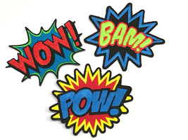 POW WOW BAM Patch Letter Iron On Embroidered Fancy Word Badges Embroider... - £13.39 GBP