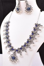Topacio Azul Piedra Collar Pendientes Mujeres Bollywood Elegante Fantástico Set - £28.34 GBP