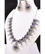 Topacio Azul Piedra Collar Pendientes Mujeres Bollywood Elegante Fantást... - £28.27 GBP