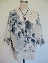 Lucky Brand Sheer Overlay Top S Open Sleeves Blue Ivory Floral Rose Boho Layered - £17.29 GBP