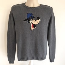 Disney Big Bad Wolf Chunky Knit Gray Pullover Sweater Medium Embroidered Unisex - £30.95 GBP
