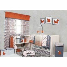 Orange Gray Grey Woodland Foxes Geo 10pc Crib Bedding Baby Nursery Mobile Diaper - £109.09 GBP
