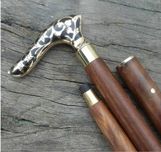 Wooden Walking Stick Brass Imperial Head Designer Handle Cane Vintage St... - £27.13 GBP