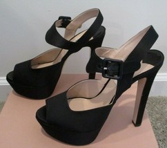 MIU MIU Black Satin High Platform Heels with Ankle Strap - Size 39 - £159.86 GBP